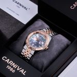 Đồng Hồ Nam Carnival 8190G-CH-DK DAYDATE-Thép Demi-Mặt Xà Cừ Tím-Pin-Kính Sapphire — ảnh 3