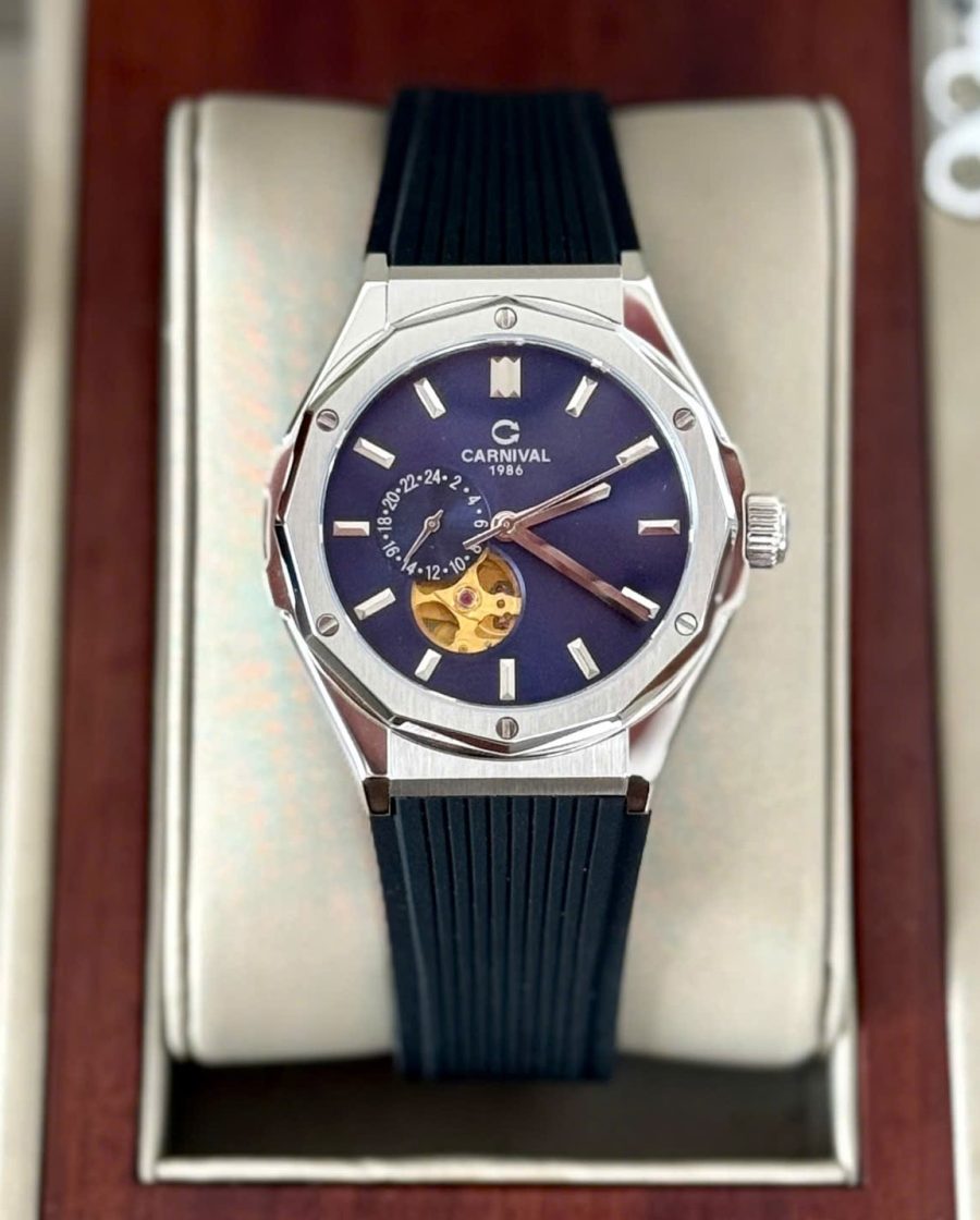 Đồng Hồ Nam Carnival 8189G-VT-DCS-X- Mặt Xanh-Dây Cao Su-Automatic-Kính Sapphire