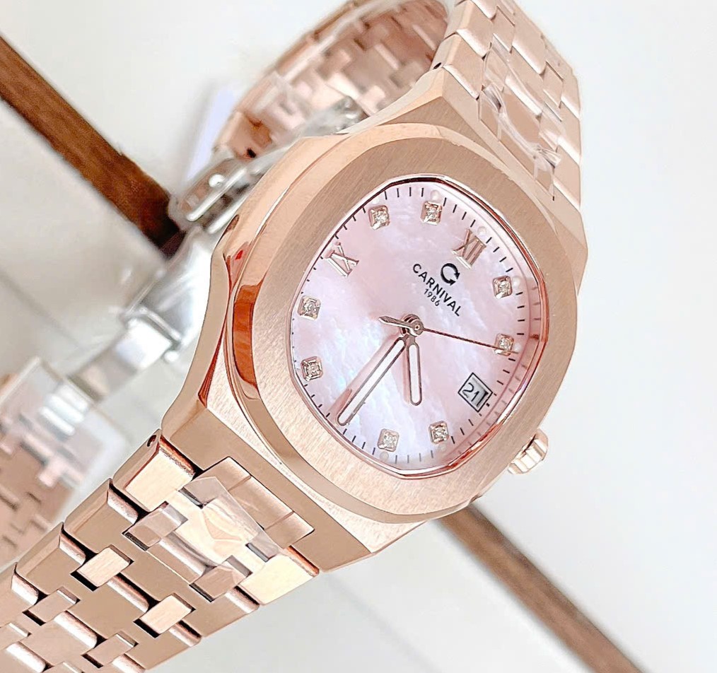 ĐỒNG HỒ Nữ Carnival 8160L-VH-HK Mặt Xà Cừ Hồng-Dây Thép-Pin-Kính Sapphire