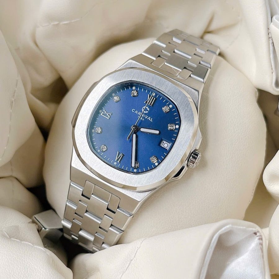 ĐỒNG HỒ Nữ Carnival 8160L-VT-X Mặt Xanh-Dây Thép-Pin-Kính Sapphire