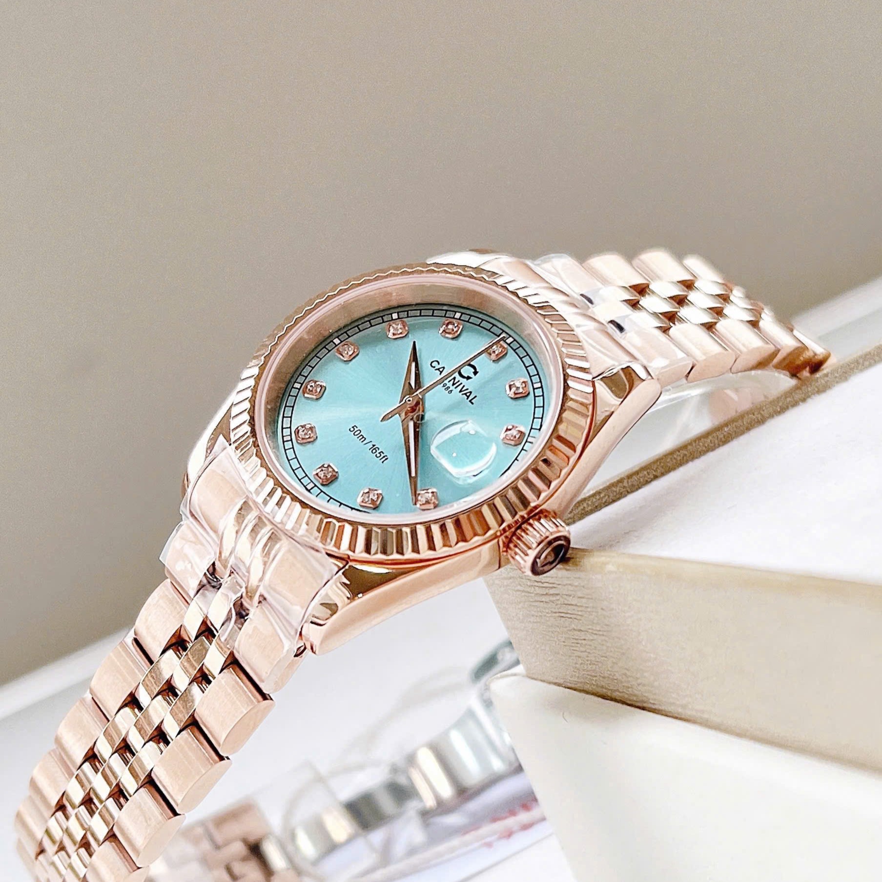 ĐỒNG HỒ Nữ Carnival 8131L-VH-XT Mặt Xanh Tifany-Dây Thép-Pin-Kính Sapphire