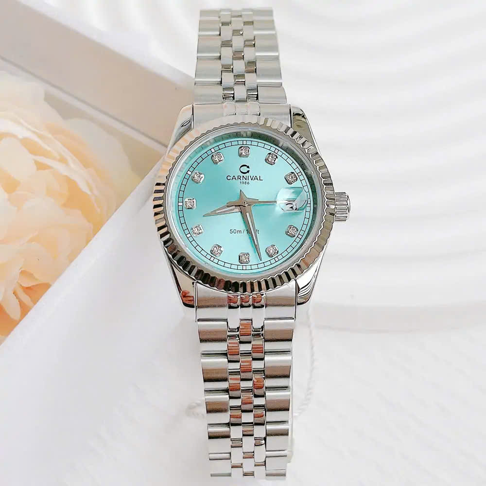 ĐỒNG HỒ Nữ Carnival 8131L-VT-XT Mặt Xanh Tifany-Dây Thép-Pin-Kính Sapphire