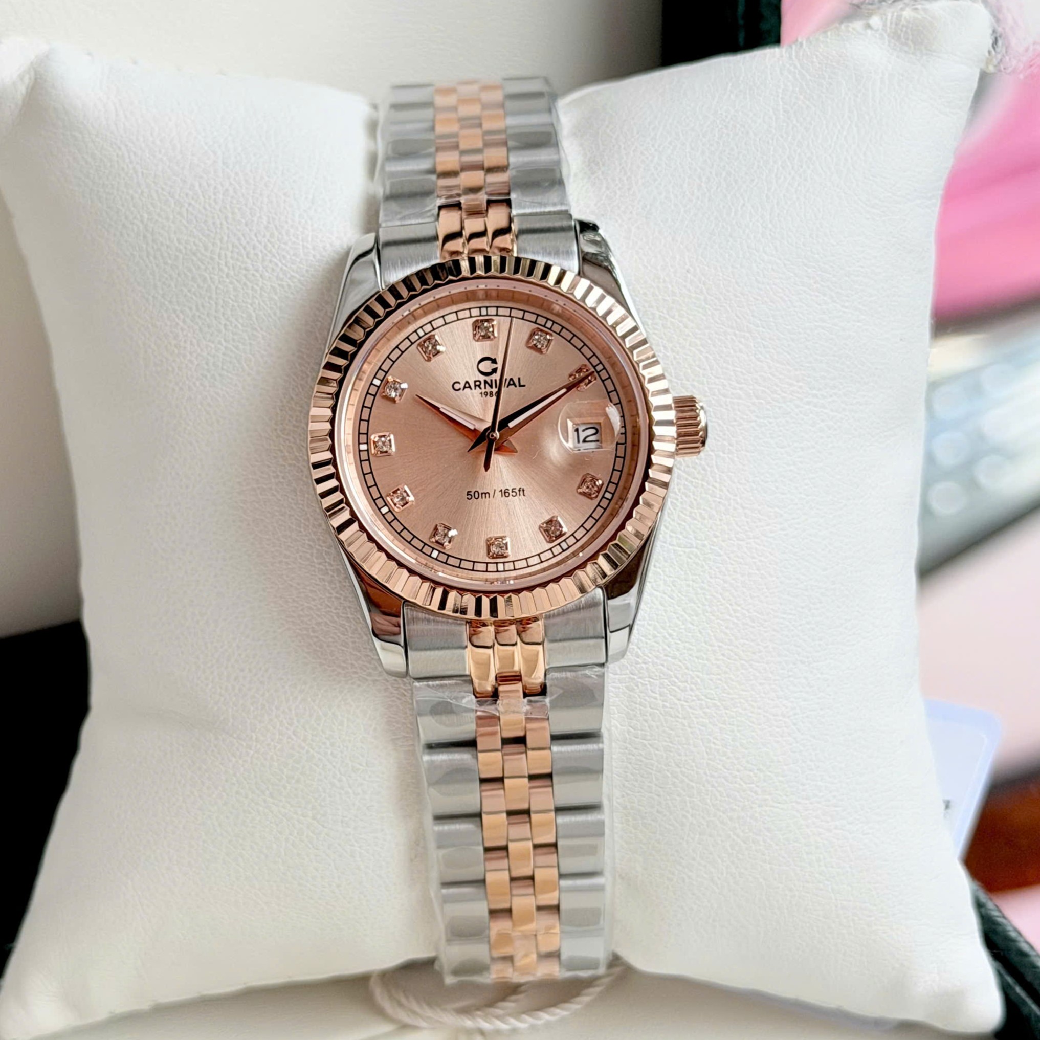 ĐỒNG HỒ Nữ Carnival 8131L-CH-NN Mặt Sundust-Dây Thép-Pin-Kính Sapphire